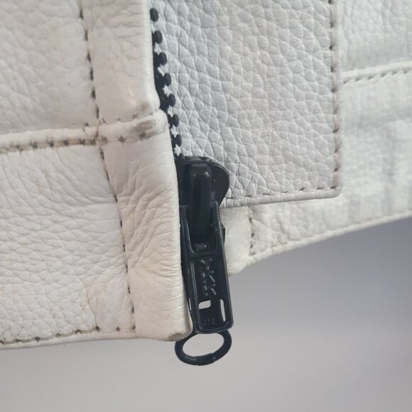 AKOURY Genuine Leather Jacket Look Moto Racing XS Unisex White, Orange and Black - Picture 5 of 16